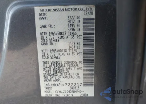 2020 Nissan Frontier Sv 4X2 из США, поврежденный, VIN 1N6ED0EA9LN727217